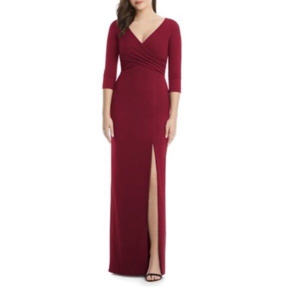 NWT After Six 6814 V-Neck 3/4 Sleeve Full Length Crepe Formal Gown Burgundy XXS - Picture 15 of 16